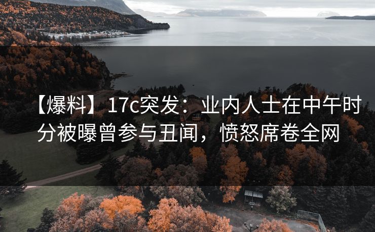 【爆料】17c突发：业内人士在中午时分被曝曾参与丑闻，愤怒席卷全网