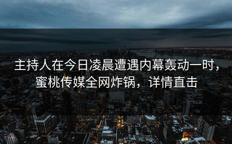 主持人在今日凌晨遭遇内幕轰动一时，蜜桃传媒全网炸锅，详情直击