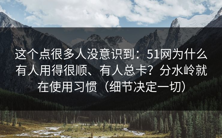 这个点很多人没意识到：51网为什么有人用得很顺、有人总卡？分水岭就在使用习惯（细节决定一切）
